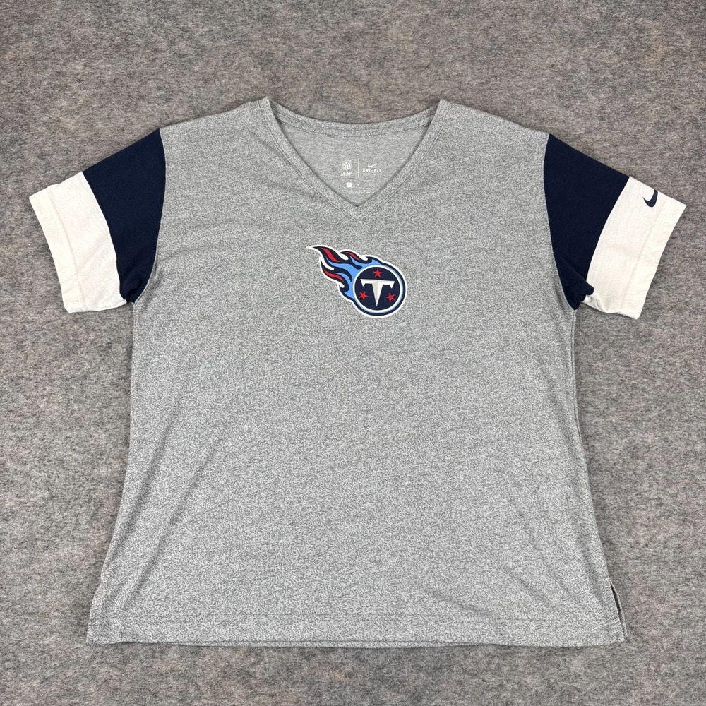 Nike Dri Fit Tennessee Titans T-Shirt V-Neck Gray Womens Large L